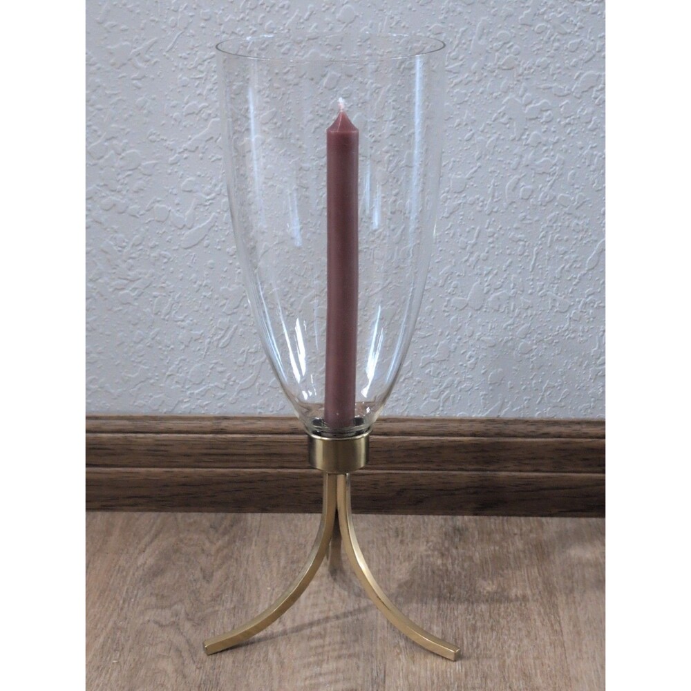 Vintage Large 17" Glass Solid Brass Hurricane Candle Holder Table Centerpiece